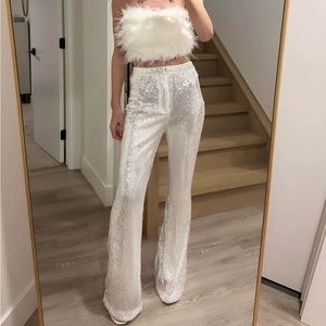 12th Tribe Genevieve White Sequin Trousers NWT